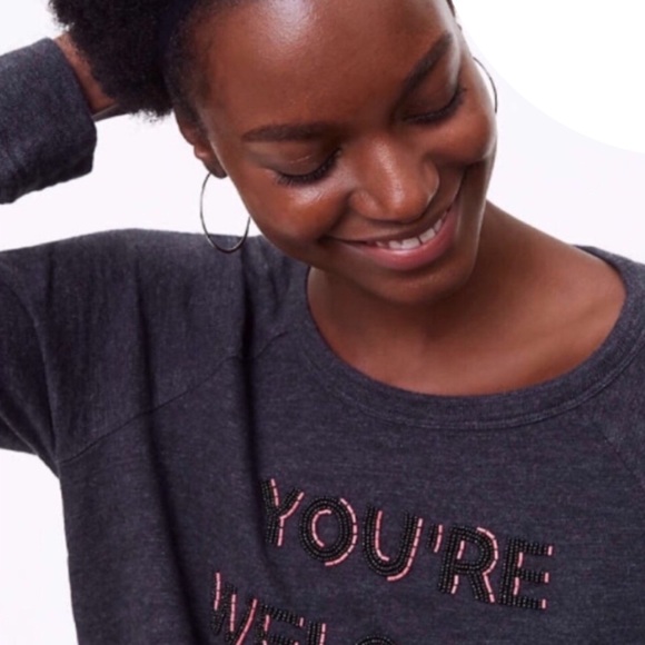 Loft “You’re Welcome” Charcoal Beaded Swea… - Picture 3 of 5